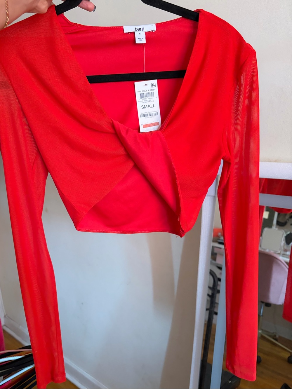 Red Long-Sleeve Cropped Top - Small